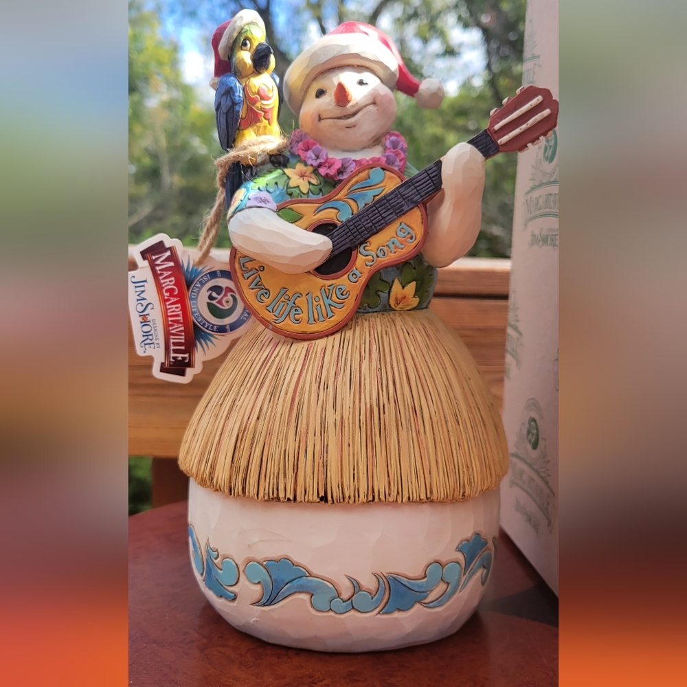 Margaritaville Snowman "Strumming my Six Stream All Season" holiday figurine by